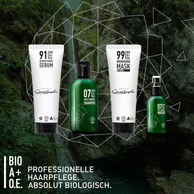 Neue Haarqualität mit der BIO A+O.E. Pflegeserie (© Great Lengths)