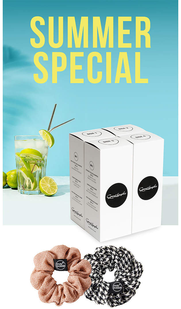 SUMMER SPECIAL www.greatlengths.de Hier geht’s in den Partner-Webshop >> MULTIBOX 1 MULTIBOX 3 MULTIBOX 2 MULTIBOX 4 All-Inclusive-Multiboxes + Original Sprunchies von Invisibobble! (© Great Lengths)
